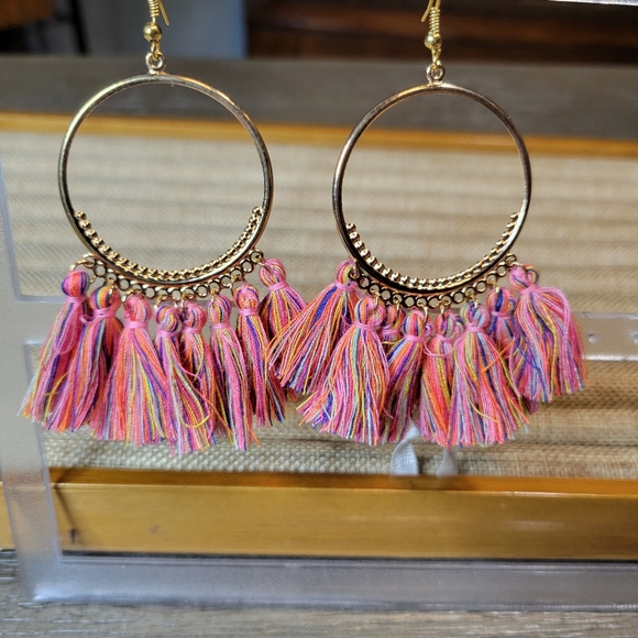 Pink & Turquoise Costume Jewelry Set Earrings, Beaded Bangle, Handmade Bracelet - Picture 4 of 9